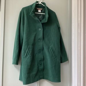 Tudor Court Ladies Size Large Button Front Fleece Jacket Green Lined Long Sleeve